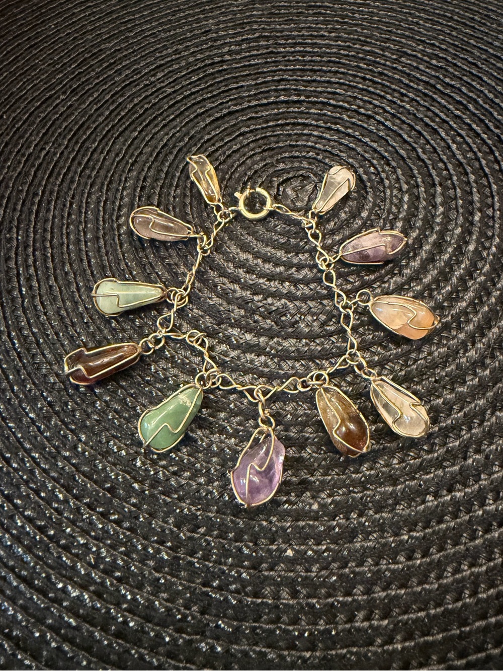 vintage wire wrapped multi gemstone bracelet